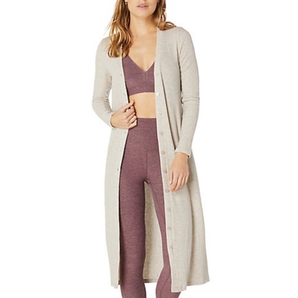 Beyond Yoga Sweaters - Beyond Yoga Your Line Buttoned Duster Cardigan Long Sleeve Heather Oatmeal S